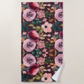 フローラサーフェスパターン – ファッション水色カラフル ビーチタオル (正面)