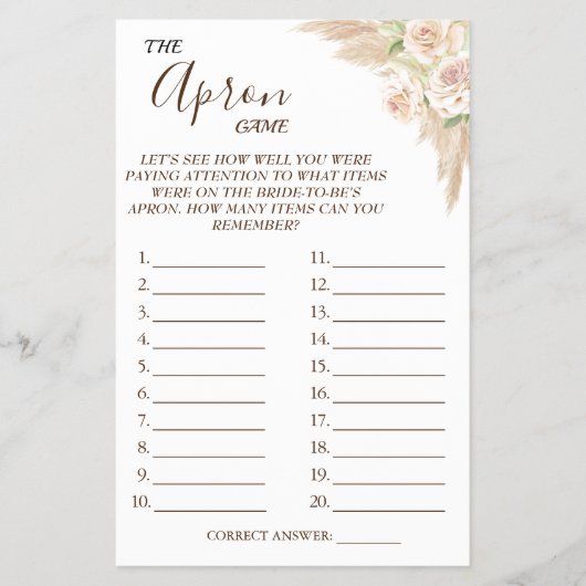 フローラザエプロンブライダルシャワーゲームカード チラシ (正面)