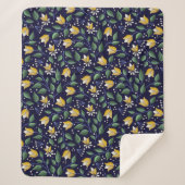 フローラシェルパブランケット深いブルーとイエロー シェルパブランケット (正面)