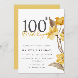 フローラシエレガントックシンプル誕生日イエロー100th 招待状