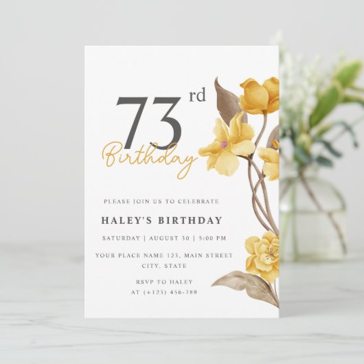 フローラシエレガントックシンプル誕生日イエロー73rd 招待状 (スタンド正面)