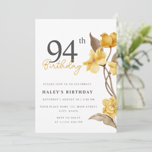 フローラシエレガントックシンプル誕生日イエロー94th 招待状 (スタンド正面)