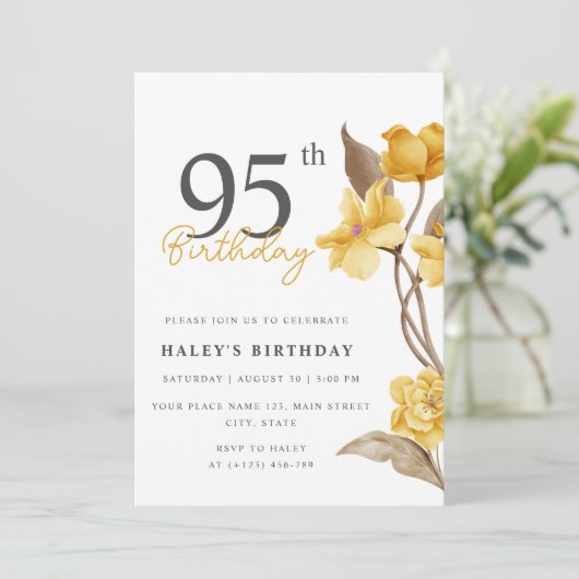 フローラシエレガントックシンプル誕生日イエロー95th 招待状 (スタンド正面)
