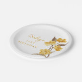 フローラシエレガントッシンプルクの黄色21歳の誕生日 ペーパープレート (アングル)