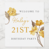 フローラシエレガントッシンプルクの黄色21歳の誕生日 ワインラベル (シングルラベル)