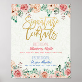 フローラシグネチャーカクテルドリンク結婚メニューの装飾 ポスター