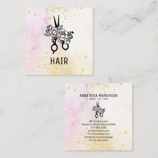 *~*フローラシザーフラワーグリッターグラデーションPastel AP6 スクエア名刺 (正面/裏面)