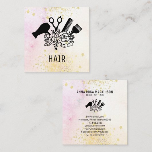 *～*フローラシザーフラワーグリッターグラデーションPastel AP6 スクエア名刺 (正面/裏面)