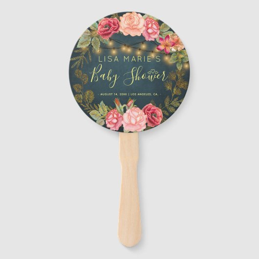 フローラシックなバラベビーガールシャワー歓迎のお願い ハンドファン (正面)