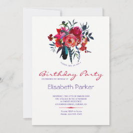 フローラシックな水彩花束誕生日パーティー 招待状