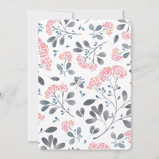 フローラシックな灰色のピンクのフレームの水の色結婚は 招待状 (裏面)