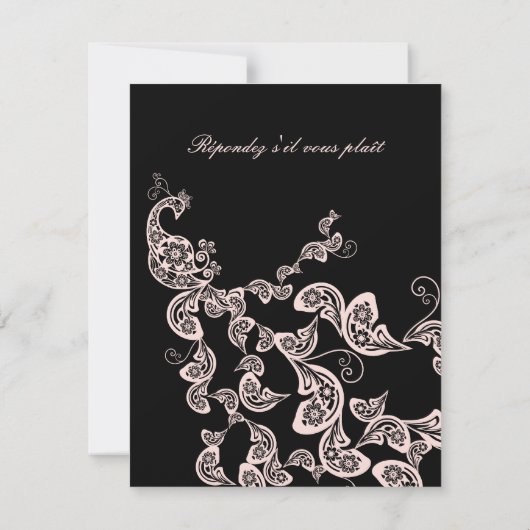 フローラシックピーコックブラックピンクウェディングRSVPカード 出欠カード (裏面)