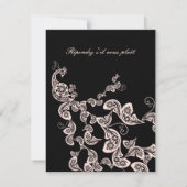 フローラシックピーコックブラックピンクウェディングRSVPカード 出欠カード (裏面)