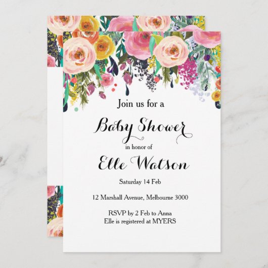 フローラシックベビーシャワー招待状 招待状 (正面/裏面)