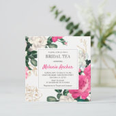 フローラシックホットピンクピンクピニーバラブライダルシャワーティー 招待状 (スタンド正面)