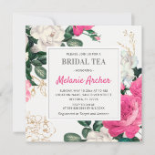 フローラシックホットピンクピンクピニーバラブライダルシャワーティー 招待状 (正面)