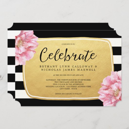 フローラシック結婚式招待状/金ゴールド 招待状 (正面/裏面)