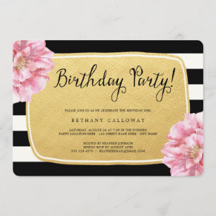 フローラシック誕生日招待状フェイク/ゴールドフォイル 招待状