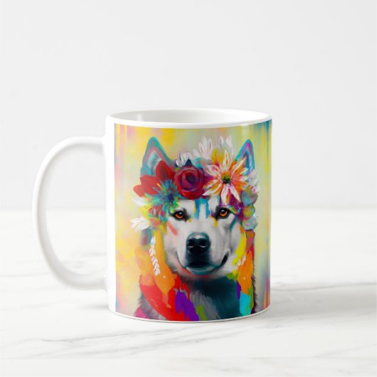 フローラシベリア絵画ハスキー コーヒーマグカップ (左)