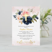 フローラシャイニー金ゴールドクロスガールピンク海軍バプテスマ 箔招待状 (立ち正面)