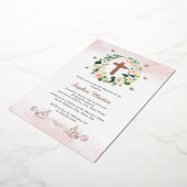 フローラシャイニー金ゴールドクロスバタフライガールバプテスマ 箔招待状 (回転した状態)