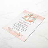 フローラシャイニー金ゴールドクロスピーチフローラガールバプテスマ 箔招待状 (回転した状態)