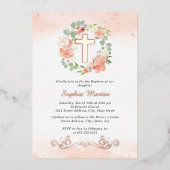 フローラシャイニー金ゴールドクロスピーチリースガールバプテスマ 箔招待状 (正面)