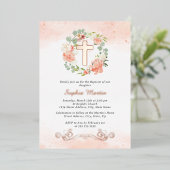 フローラシャイニー金ゴールドクロスピーチリースガールバプテスマ 箔招待状 (立ち正面)