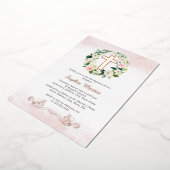 フローラシャイニー金ゴールドクロスリースガールバプテスマ 箔招待状 (回転した状態)