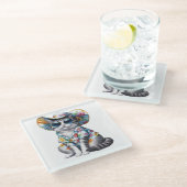 フローラシャツ付きサマーキャット ガラスコースター (アングル)