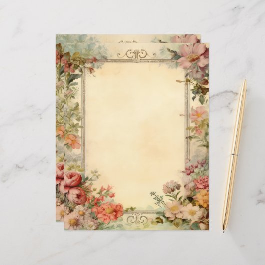 フローラシャビーシックジャンクジャーナルヴィンテージ紙 (正面/裏面インサイチュ)