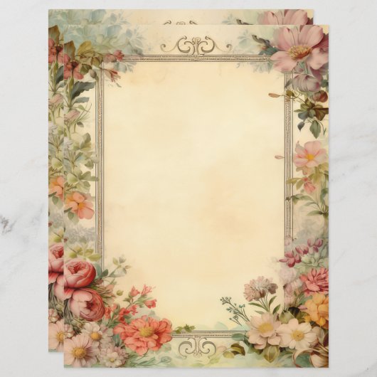 フローラシャビーシックジャンクジャーナルヴィンテージ紙 (正面/裏面)