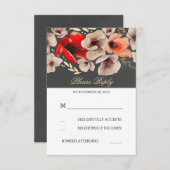 フローラシャルボードゴールドフォイルウェディングRSVPカード 出欠カード (正面/裏面)