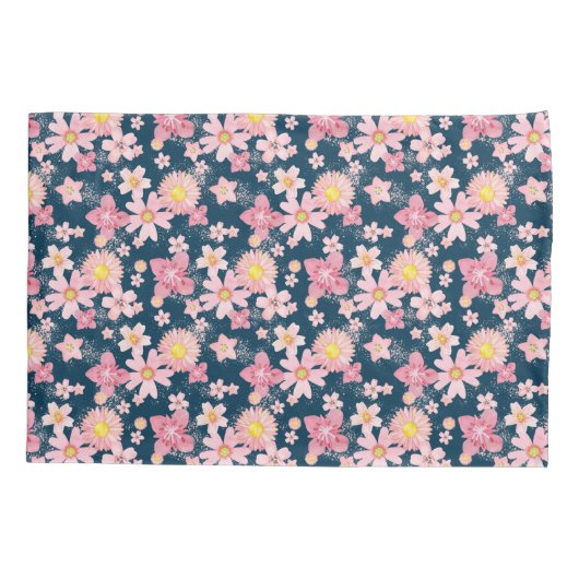 フローラシャワースノーネイビーブルーピローケース 枕カバー (裏面)