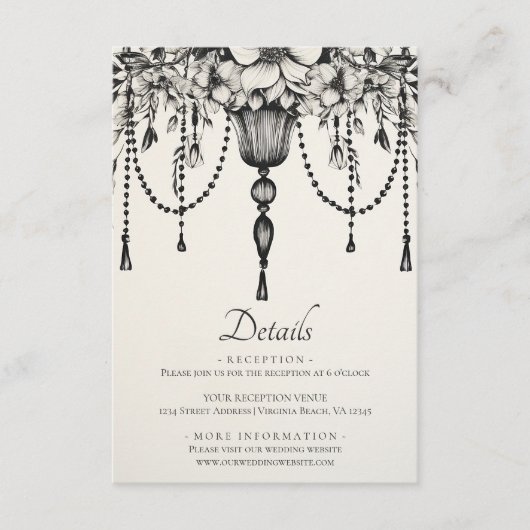 フローラシャンデリア結婚白黒詳細 エンクロージャーカード (正面)