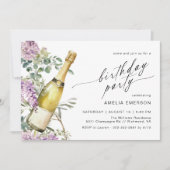 フローラシャンパンキュートおもしろいアエージエージウォメンズ誕生日 招待状 (正面)