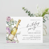 フローラシャンパンキュートおもしろいアエージエージウォメンズ誕生日 招待状 (スタンド正面)