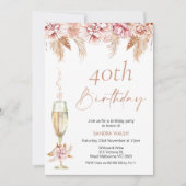 フローラシャンパングラスボホパンパス誕生日  招待状 (正面)