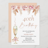 フローラシャンパングラスボホパンパス誕生日  招待状 (正面/裏面)