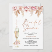 フローラシャンパングラスボホパンパブライダルシャワー 招待状 (正面)