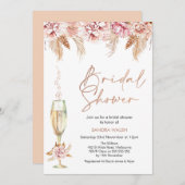 フローラシャンパングラスボホパンパブライダルシャワー 招待状 (正面/裏面)
