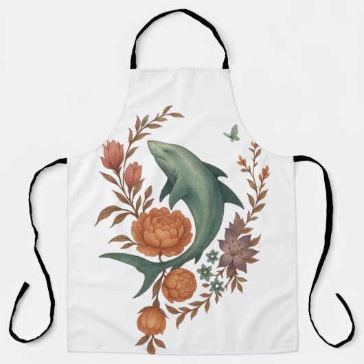 フローラシャーク調和-自然&海フュージョンアート エプロン (正面)