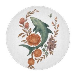 フローラシャーク調和-自然&海フュージョンアート カッティングボード