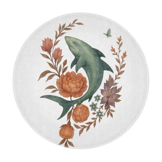 フローラシャーク調和-自然&海フュージョンアート カッティングボード (正面)