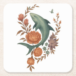 フローラシャーク調和-自然&海フュージョンアート スクエアペーパーコースター