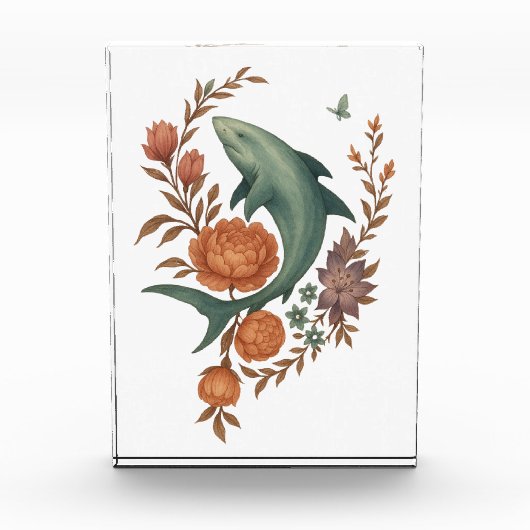 フローラシャーク調和-自然&海フュージョンアート フォトブロック (正面)