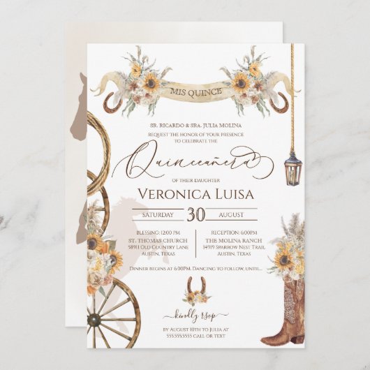 フローラシャーロサンフラワーカントリー素朴キンセアニェラ 招待状 (正面/裏面)