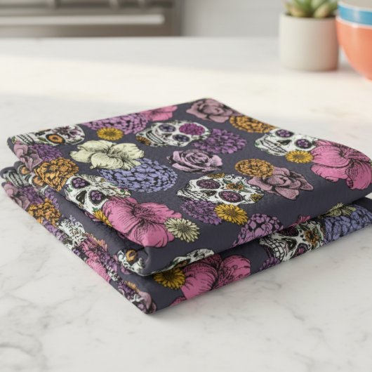 フローラシュガースカルズディアデロスムエルトス キッチンタオル