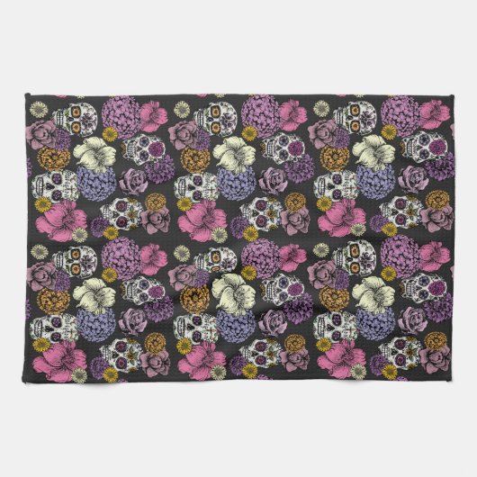 フローラシュガースカルズディアデロスムエルトス キッチンタオル (横)
