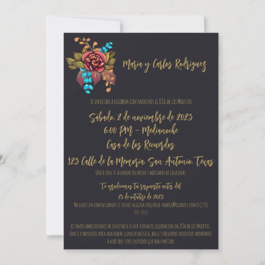 フローラシュガースカルディーアデロスムエルトススペインの 招待状 (裏面)